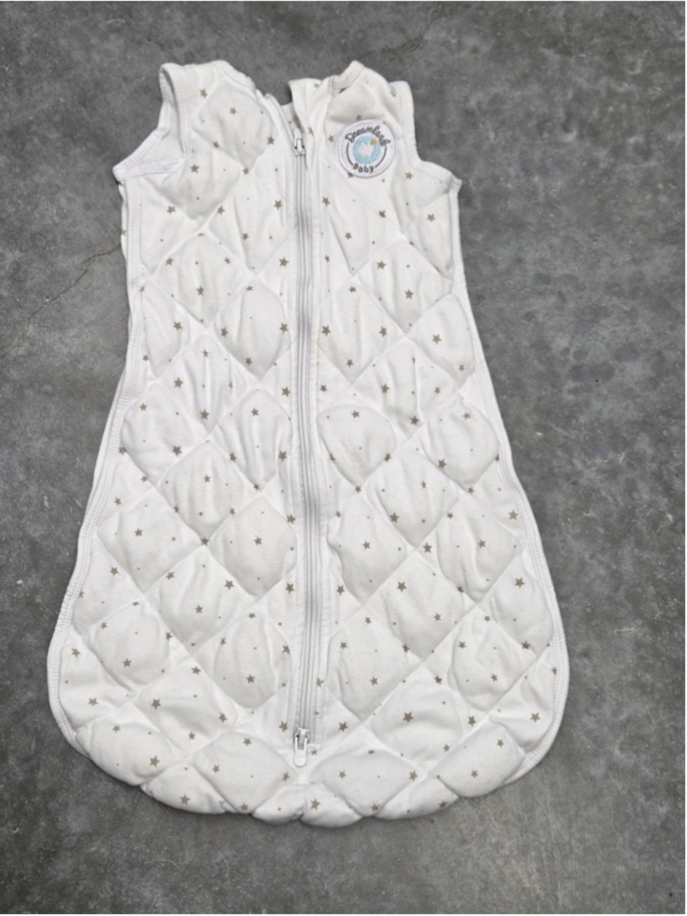 Dreamland Baby Quilted White Star Sleeveless Baby Sleep Sack Size 0-6 Months